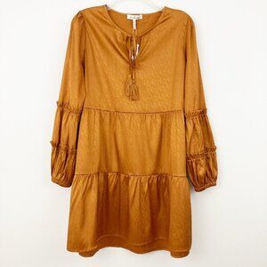 NWT Emmie Rose Tiered Long Sleeve Mini Dress Size M Tassels Ruffles Hi-lo